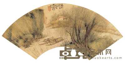 杨柳谷 己巳（1929年）作 春水船如天上坐 扇面 17×50cm